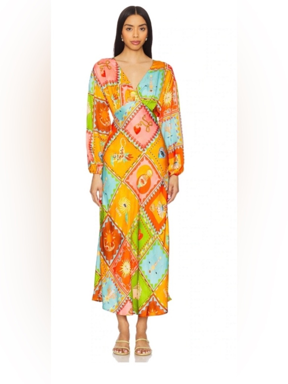 Never Fully Dressed Orange Multi Patchwork Midi Dress - Picture 5 of 14